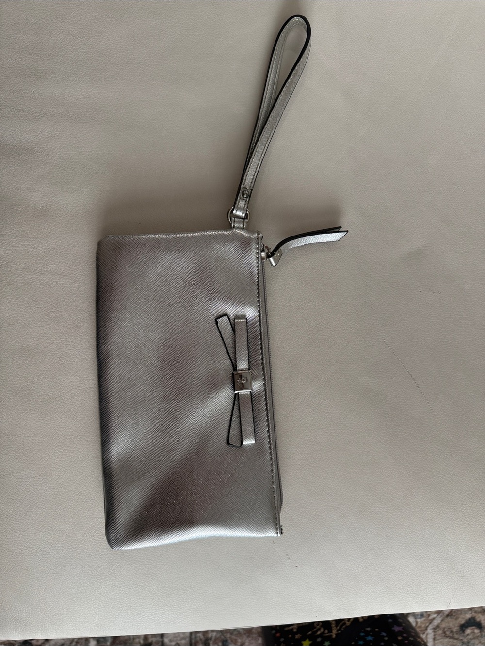 Nine West Silver Wristlet Clutch with Bow Accent